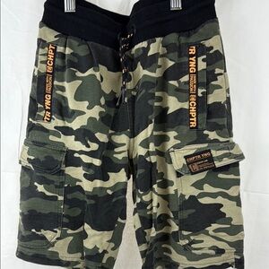 Chapter Kids Camo Shorts with Black and Orange Accents